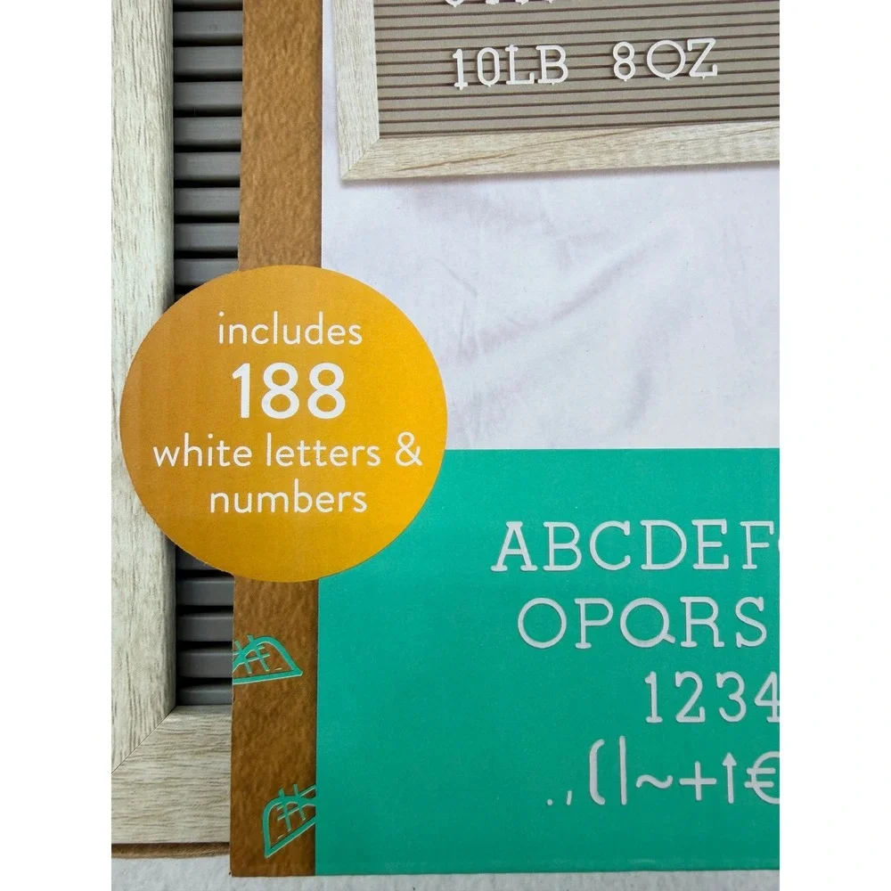 Kate & Milo Letterboard Set 10x10 Gray Wood Frame 188 White Letters Numbers